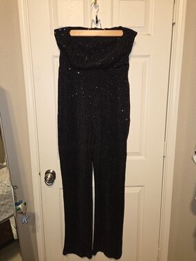 wild fable Black Strapless Sequin Jumpsuit